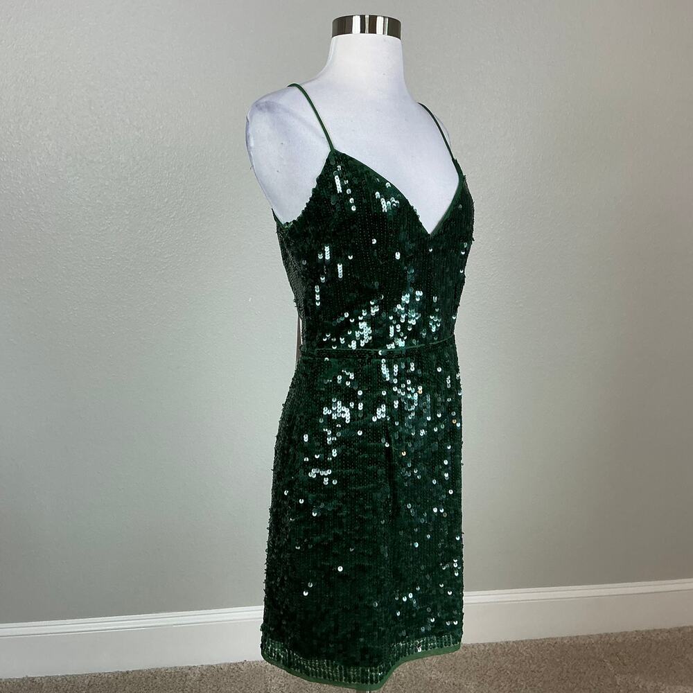 Mac Duggal 93646 Green Cocktail Party Dress Sequined V-Neck Mini Sheath Size 6 - Picture 3 of 13